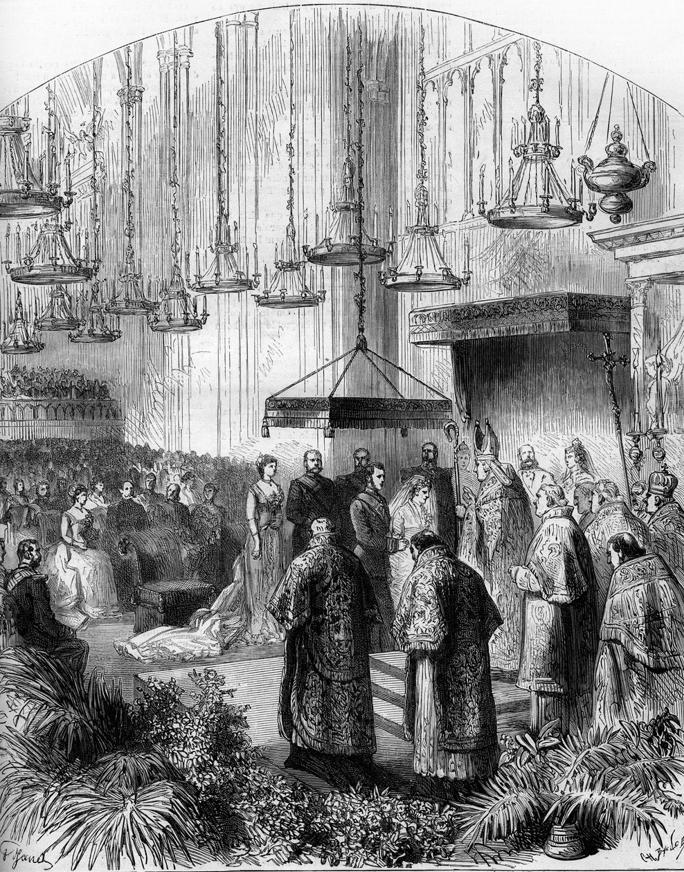 Matrimonio de la Princesa Stephanie de Bélgica (1864-1945) y el Archiduque Rodolfo de Austria (1858-1889) en la Basílica de los Agustinos en Viena de Gustave Janet