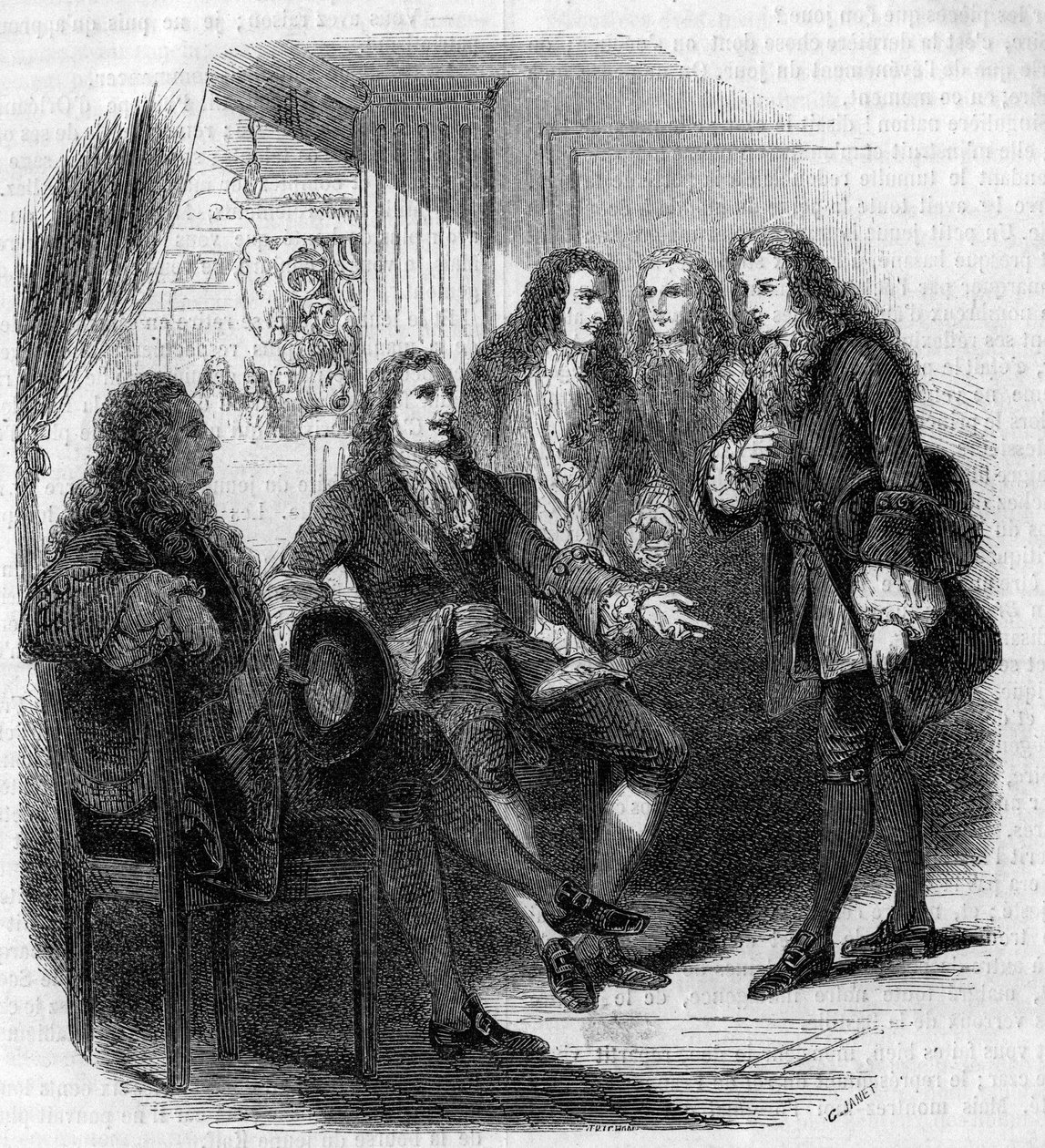 El encuentro entre el zar ruso Pedro el Grande (1672-1725) y Voltaire (François Marie Arouet, conocido como) (1694-1778). Grabado por Gustave Janet de Gustave Janet