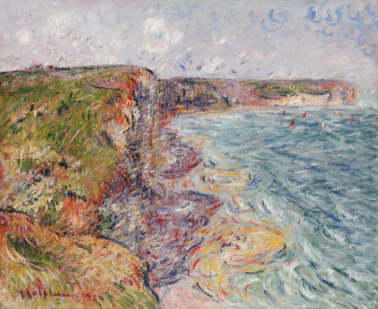 Veleros cerca de los Acantilados, Yport, 1924 de Gustave Loiseau