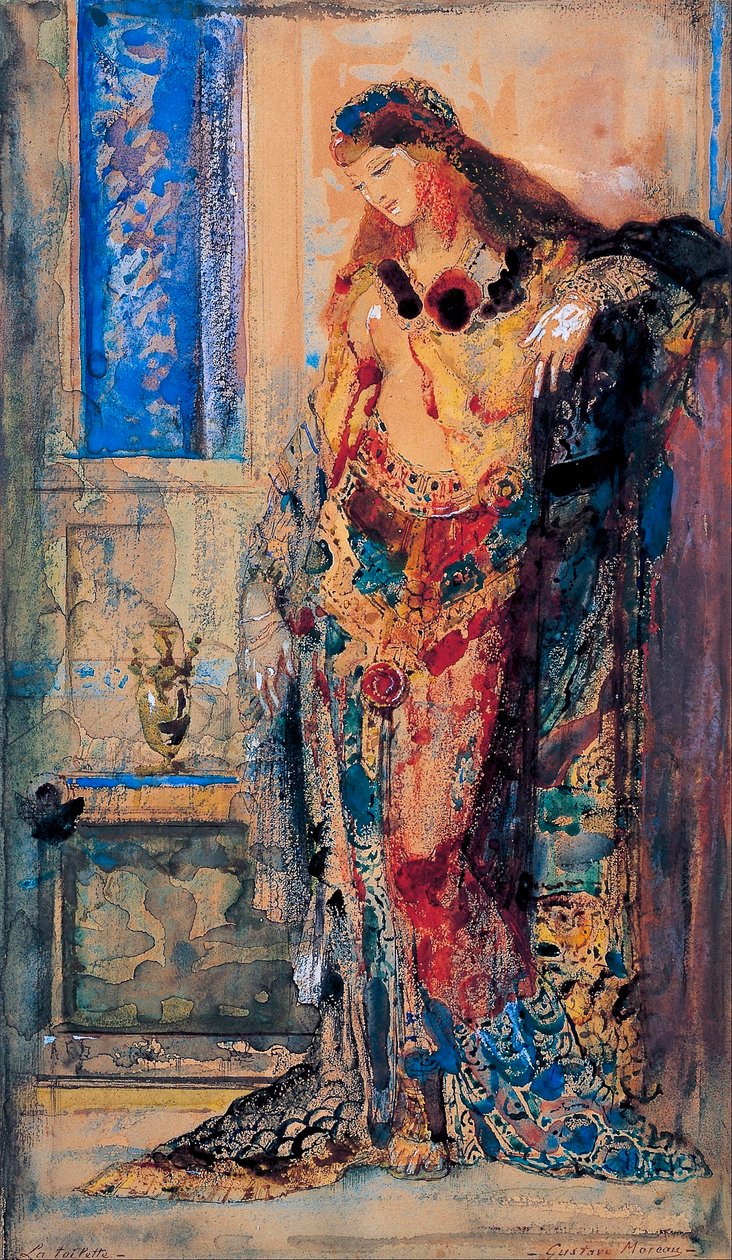 ""El inodoro"" Orientalismo, mujer joven en negligé - Pintura de Gustave Moreau (1826-1898) 1885-1890 Museo de Arte Bridgestone Tokio, Japón de Gustave Moreau
