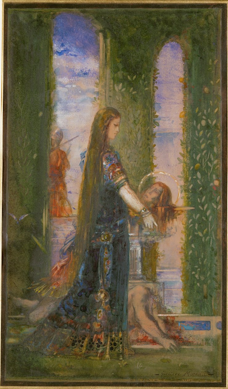 Salomé en el jardín, o Salomé llevando la cabeza de San Juan Bautista (acuarela y gouache sobre papel) de Gustave Moreau