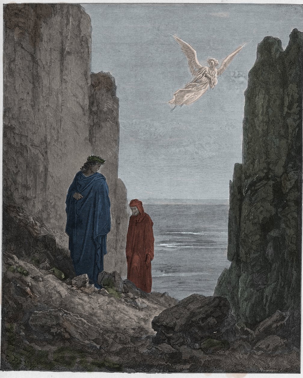 Purgatorio, Canto 19: Los poetas ascienden al quinto círculo, ilustración de La Divina Comedia de Dante Alighieri, 1885 de Gustave after Dore