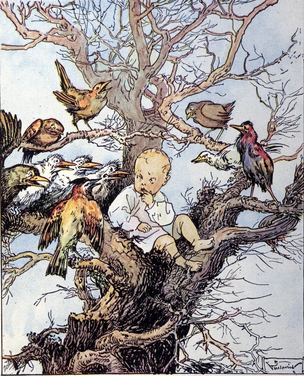 Ilustración para "La storia di Peter Pan", fábula de James Matthew Barrie (JM o J. M. Barrie de Gustavo Gustavino Rosso