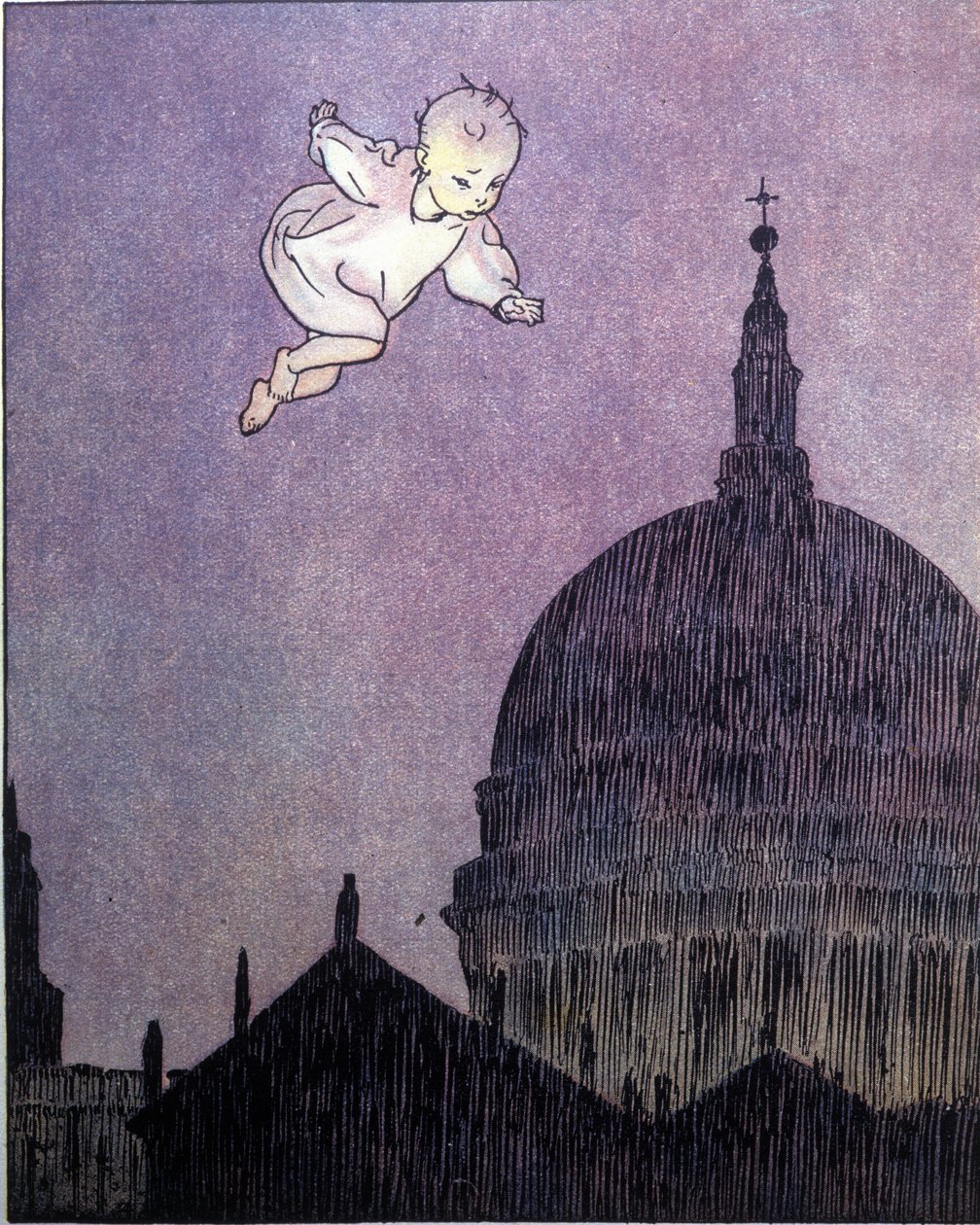 Ilustración para "La storia di Peter Pan", fábula de James Matthew Barrie (JM o J. M. Barrie de Gustavo Gustavino Rosso