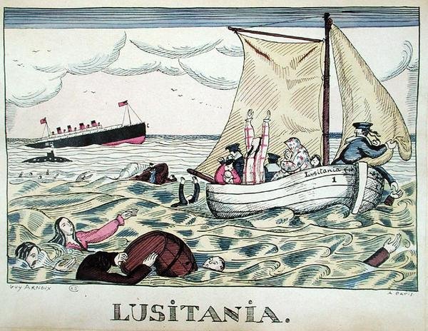Hundimiento del Lusitania, 7 de mayo de 1915 (litografía en color) de Guy Arnoux