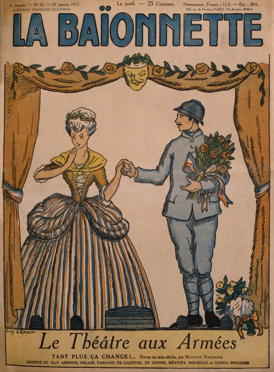 Teatro de los Ejércitos, ilustración de portada de "La Baionnette", nº 82, 25 de enero de 1917 (litografía en color) de Guy Arnoux