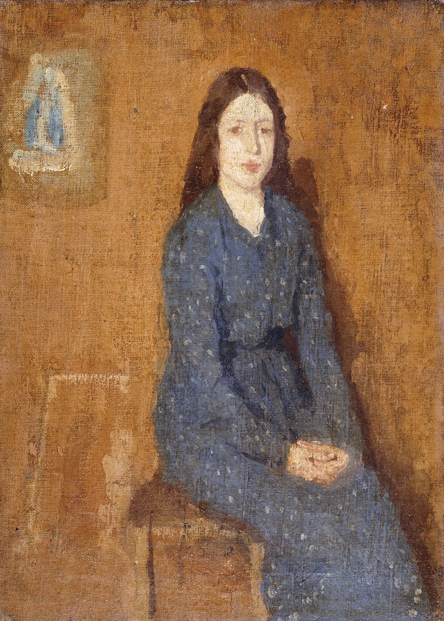 Una Chica Sentada con un Vestido Azul con Lunares, 1914-15 de Gwen John