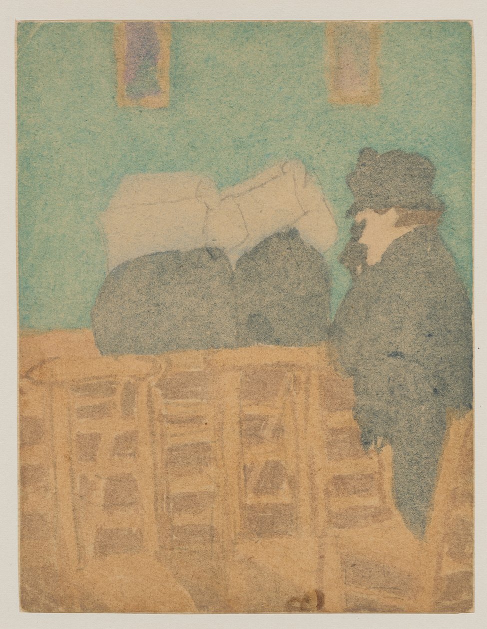 Figuras en la iglesia (acuarela y lápiz) de Gwen John