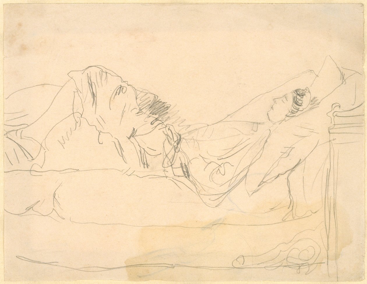 Chica tumbada en una cama (lápiz sobre papel) de Gwen John