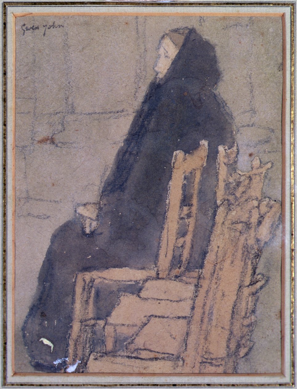 Old Woman in a Black Shawl (acuarela, bodycolor y crayón negro sobre papel beige) de Gwen John