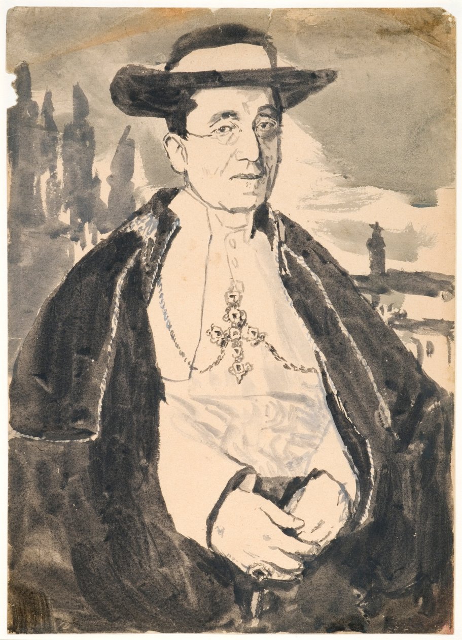 Papa Benedicto XV (gouache con aguada sobre papel) de Gwen John