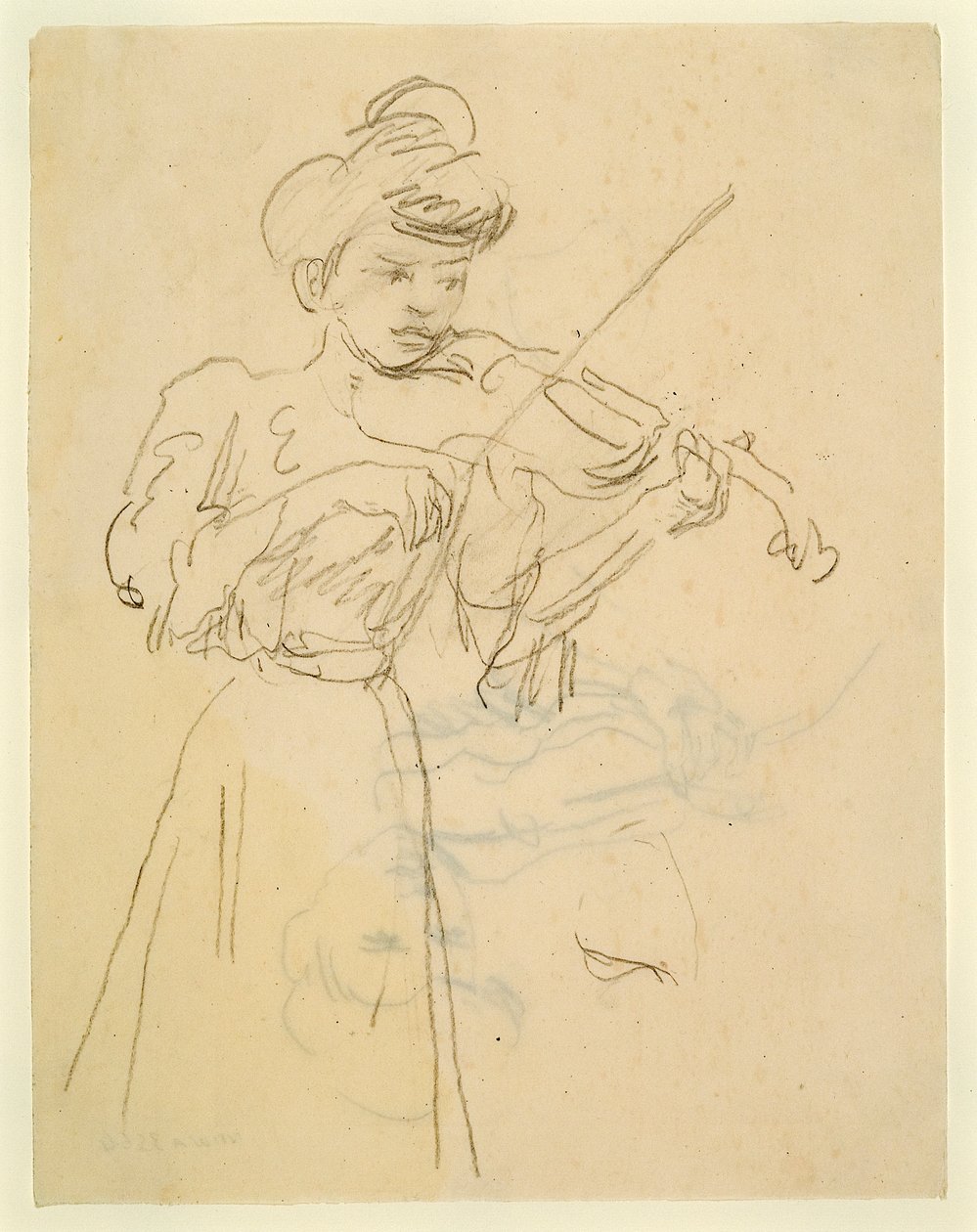 Mujer de pie tocando el violín (lápiz sobre papel) de Gwen John