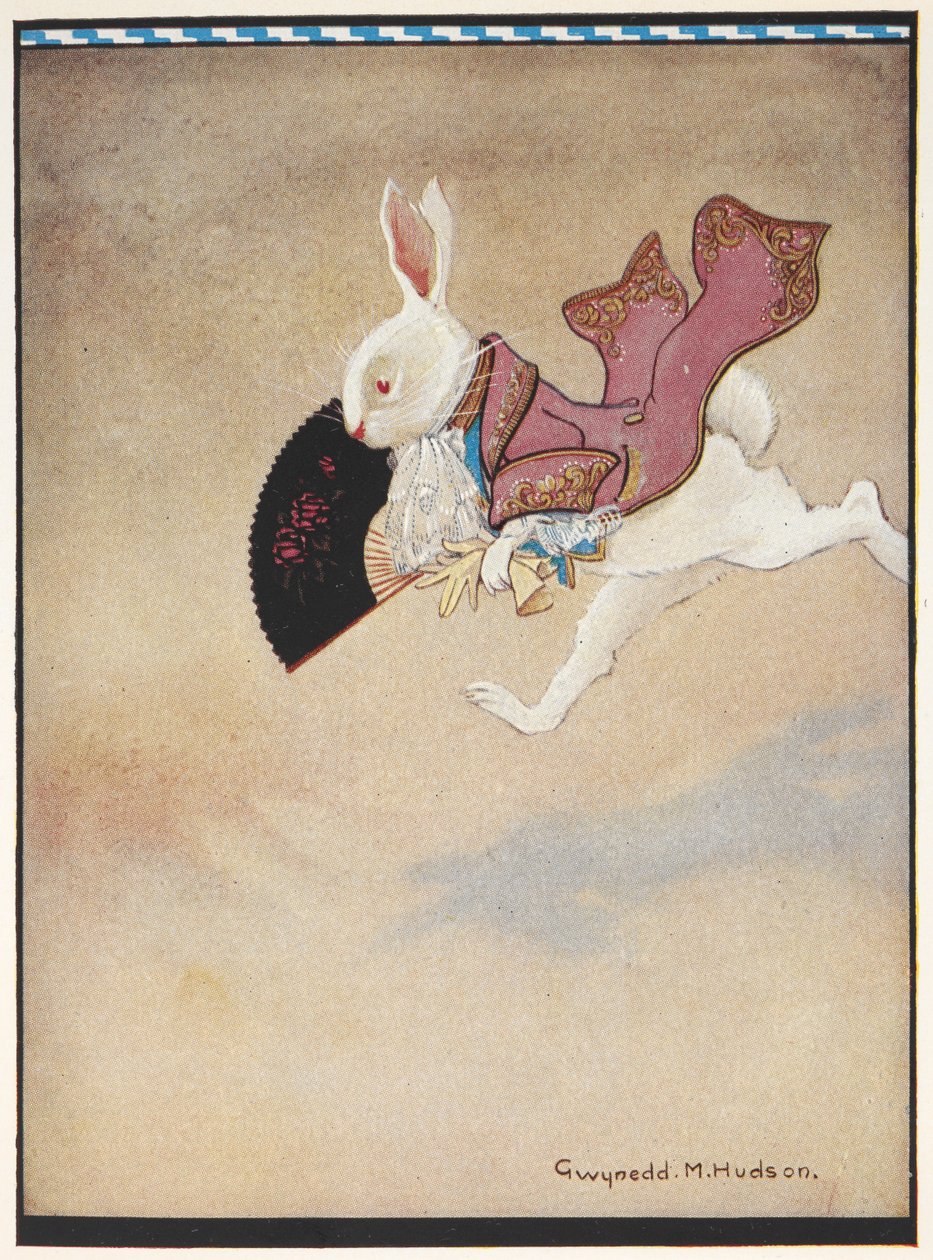 El Conejo Blanco corriendo con una bata roja y un abanico. de Gwynedd M. Hudson