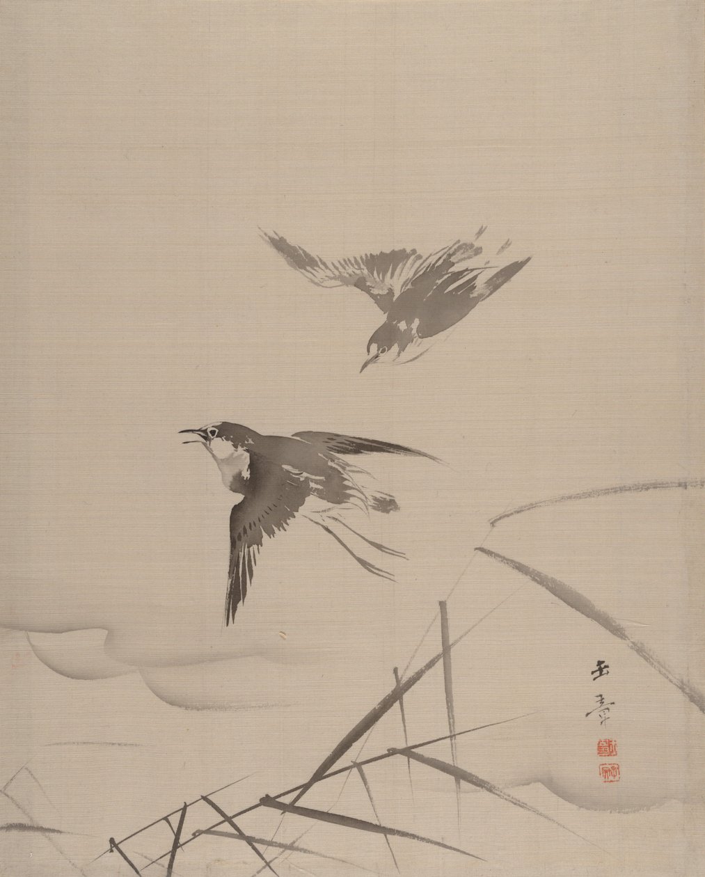 Pájaros pequeños y bambú de Gyokusho Kawabata