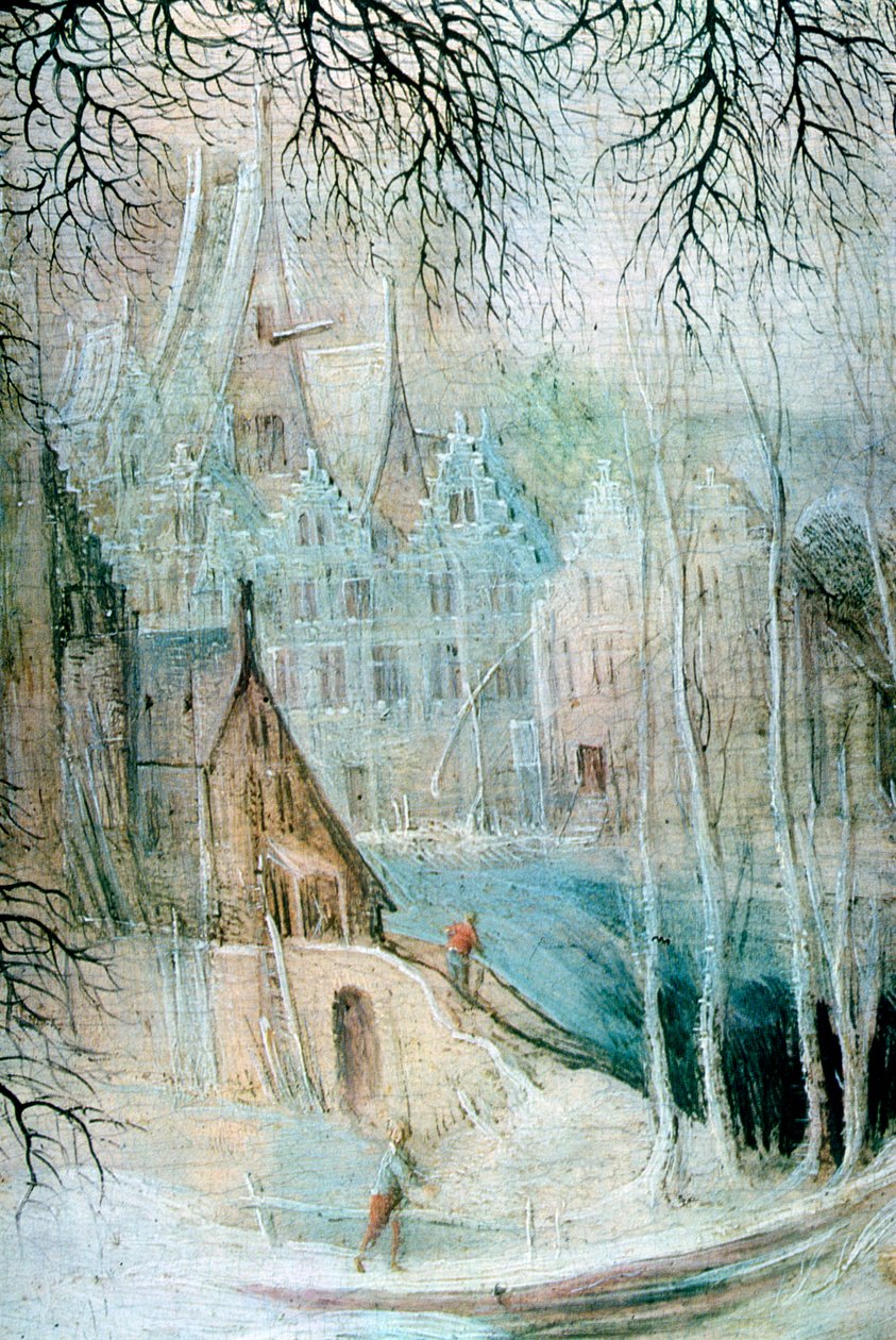 Un paisaje invernal con un leñador (detalle) de Gysbrecht Leytens