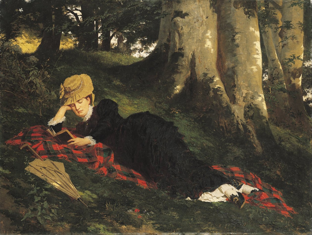 Mujer leyendo en un bosque de Gyula Benczúr