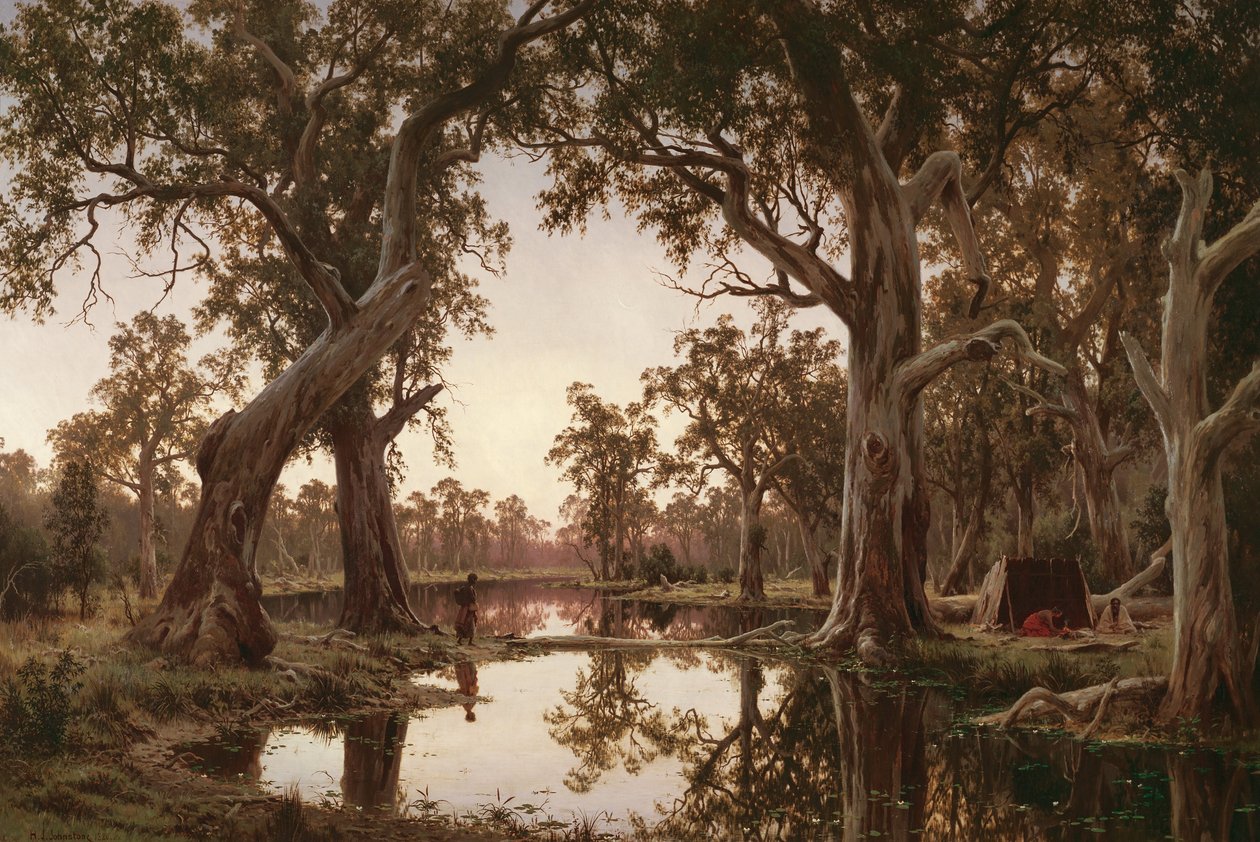 Sombras de la tarde, remanso del Murray, Australia del Sur de H J. Johnstone