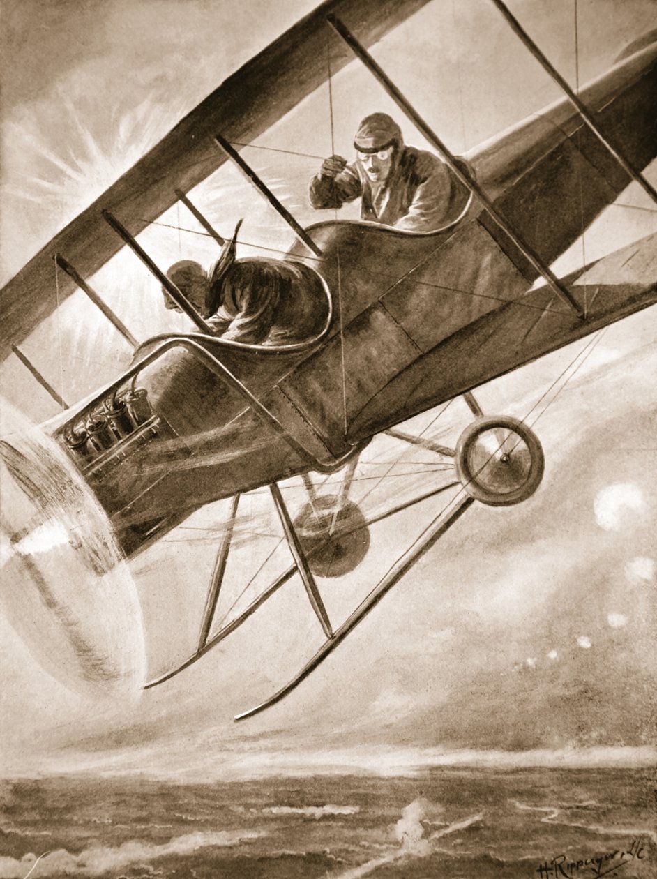 El capitán Liddell pilotando su avión hacia las líneas británicas después de ser gravemente herido de H. Ripperger