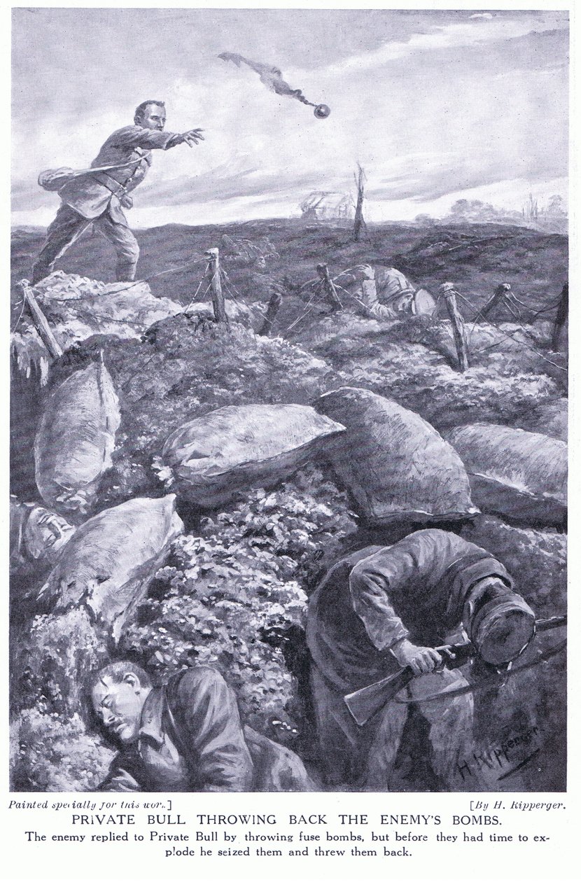 El soldado Bull bombardeando al enemigo bajo fuego intenso de H. Ripperger
