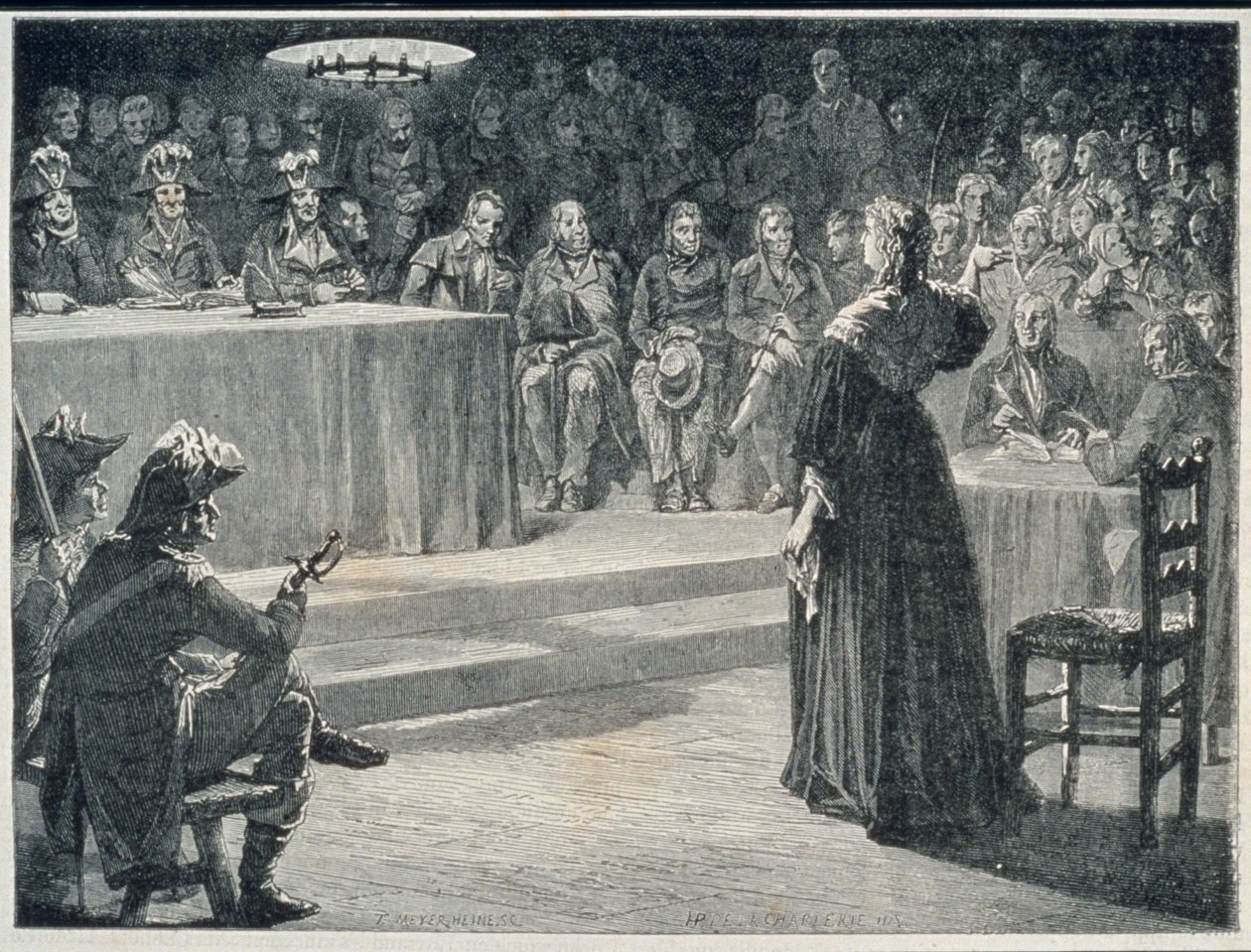 María Antonieta ante el Tribunal Revolucionario en 1793, grabado por Theodor Meyer-Heine de H. de la Charlerie