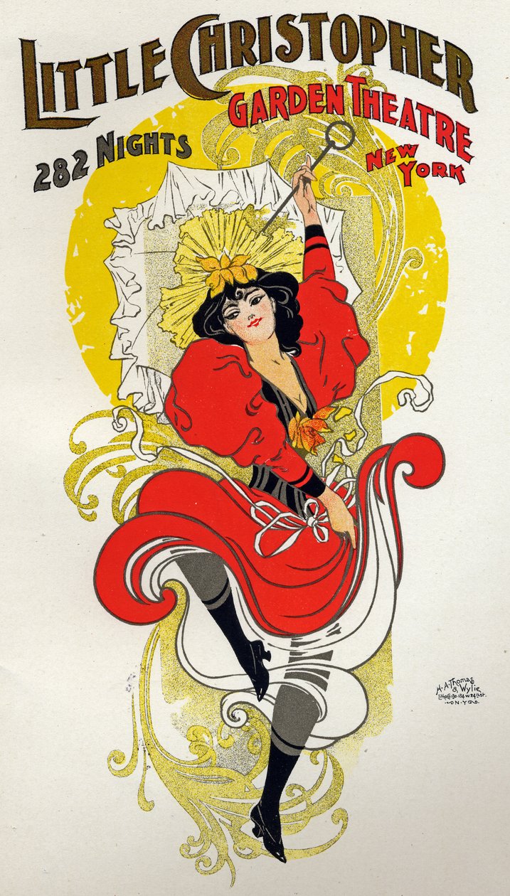 Entretenimiento. Danza. Bailarina de cancan. Cartel por H.A. Thomas para un espectáculo en el Little Christopher Theatre, Nueva York, EE.UU., c.1895 (cartel) de H.A. Thomas