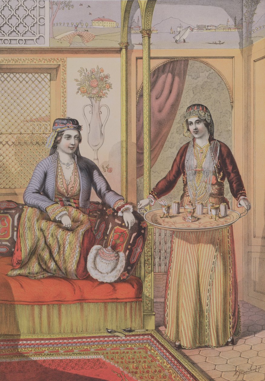 Damas armenias en casa, grabado por Charles Parsons, 1862 de H.J. van Lennep