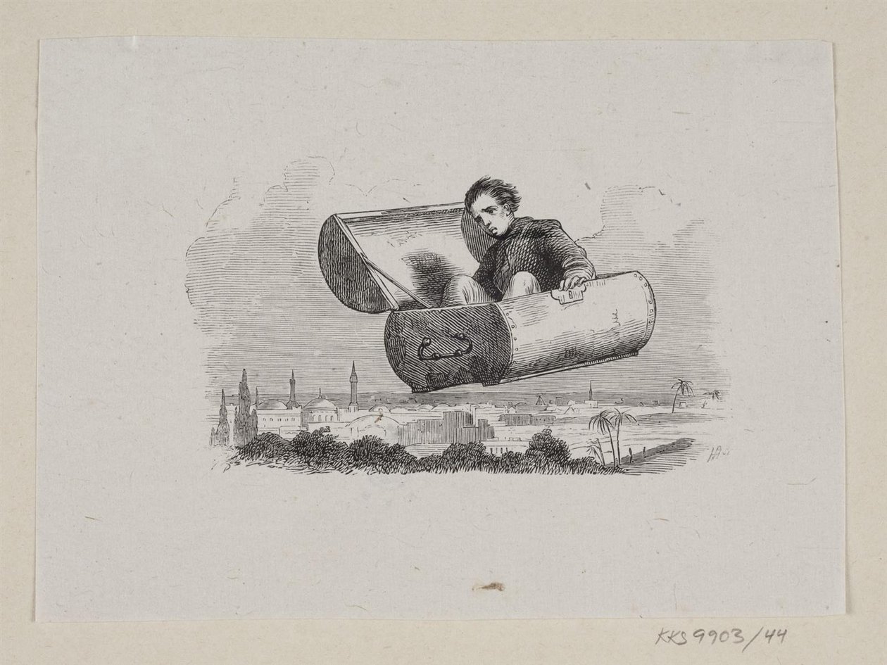 Ilustración para "El baúl volador" en H.C. Andersen, "Cuentos y Historias", Volumen 1 de H.P. Hansen