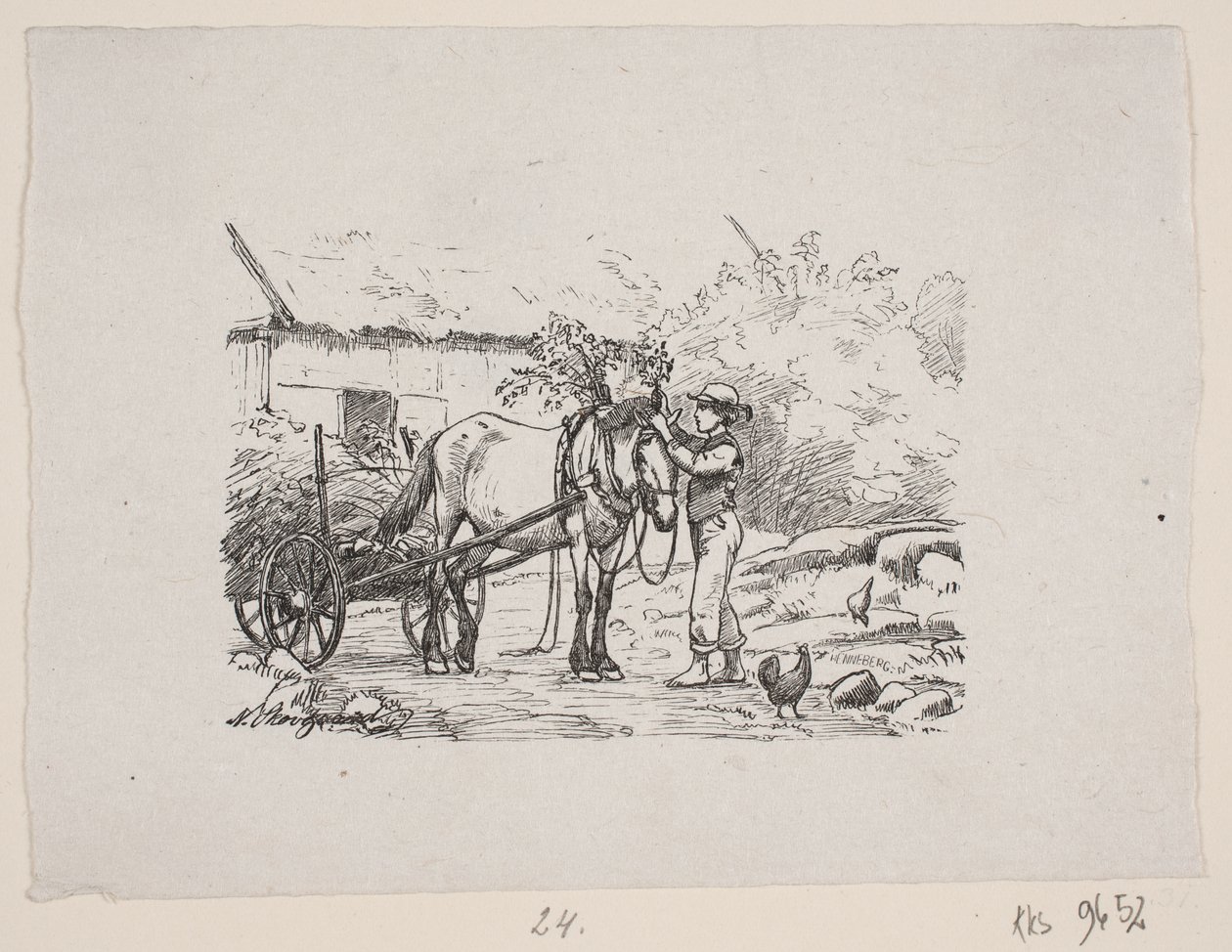 Un niño decora un arnés de caballo con ramas verdes de H. C. Henneberg