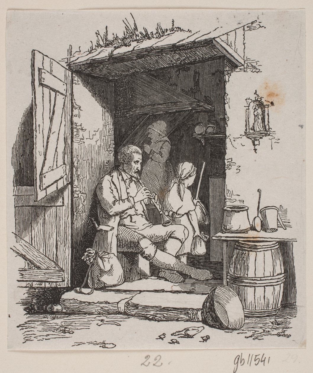 Un músico italiano sentado en una puerta abierta de H. C. Henneberg