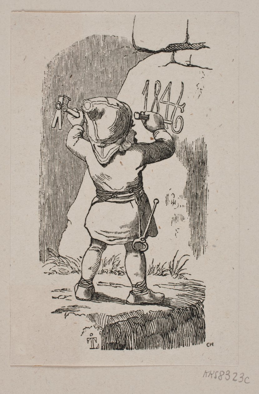 Un duende tallando el año 1846 en una roca de H. C. Henneberg