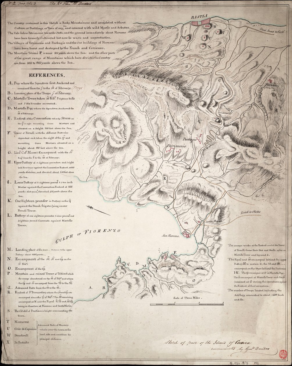 Croquis de una parte de la isla de Córcega de H. Dundas