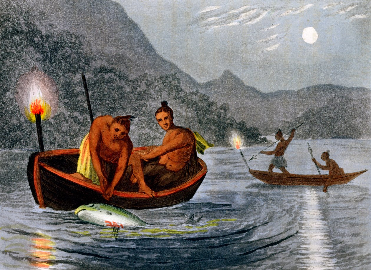 Nativos Americanos Pescando con Antorchas en América del Norte de H Merke