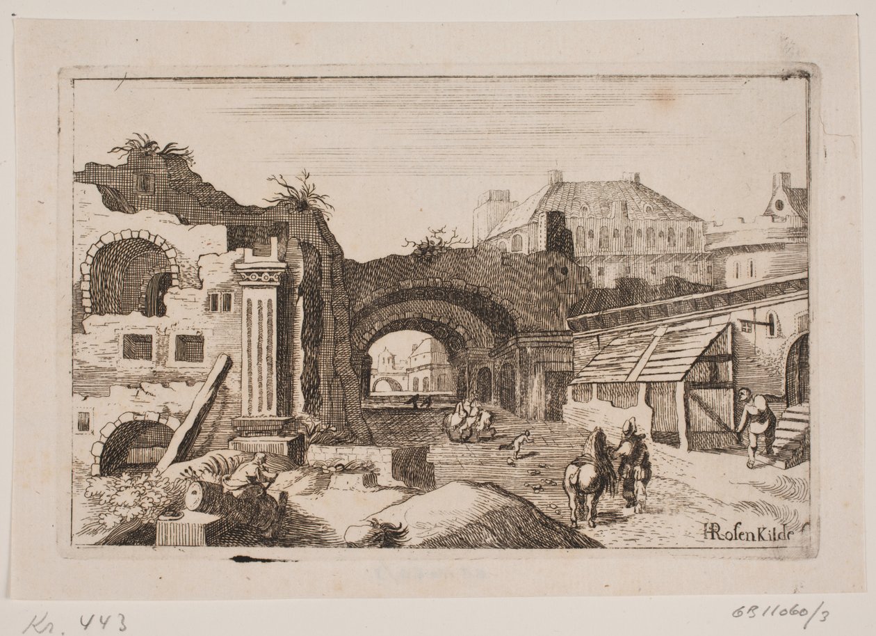 Interior de ciudad con ruinas de edificios clásicos de H. Rosenkilde