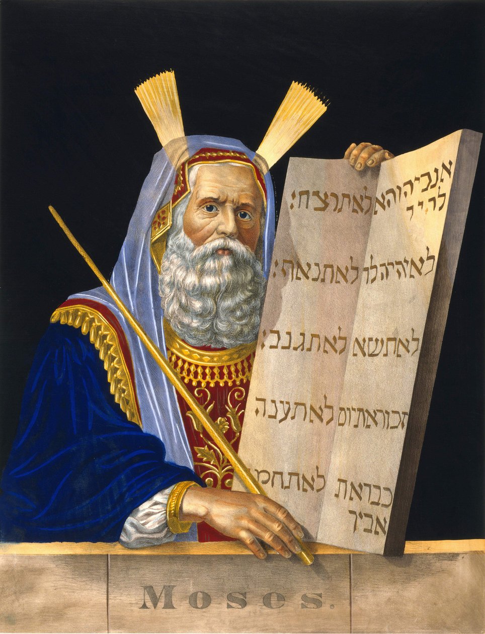 Moisés sosteniendo las tablas de la ley - ilustración de H. Schile de H. Schile