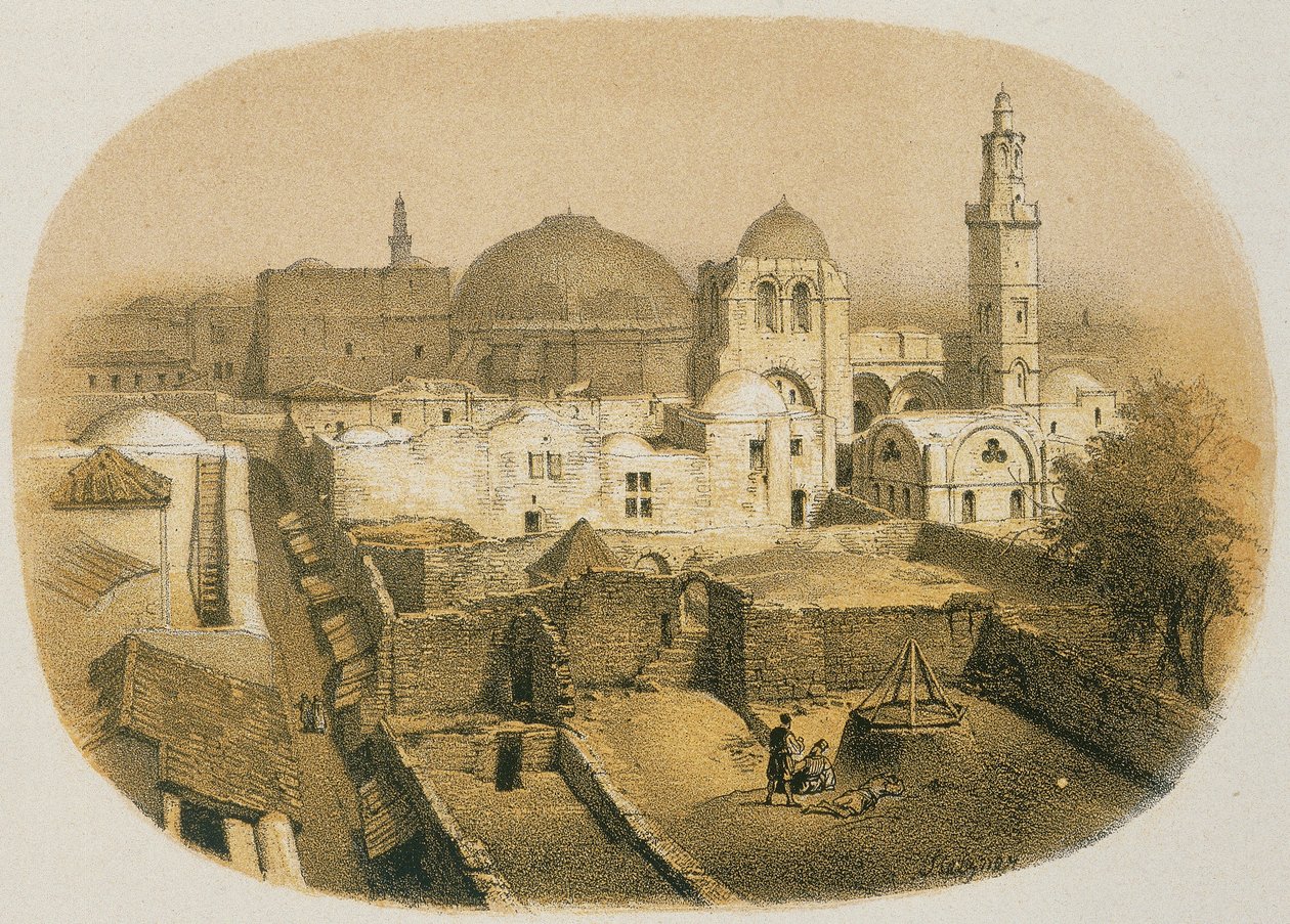 Iglesia del Santo Sepulcro en Jerusalén. Grabado de Stelzner - Steinkopk J.F. Editore de H. Stelzner