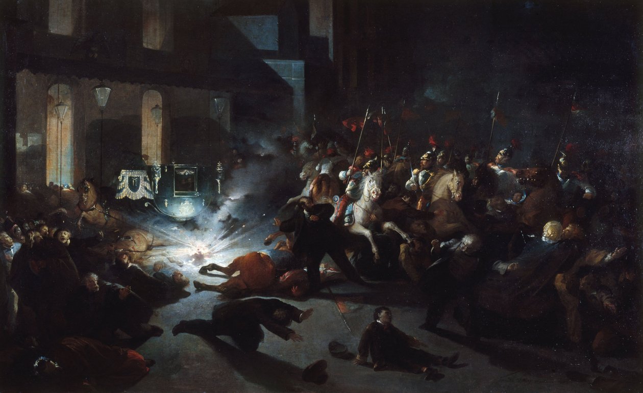 Intento de asesinato de Orsini frente a la Ópera el 14 de enero. de H. Vittori Romano