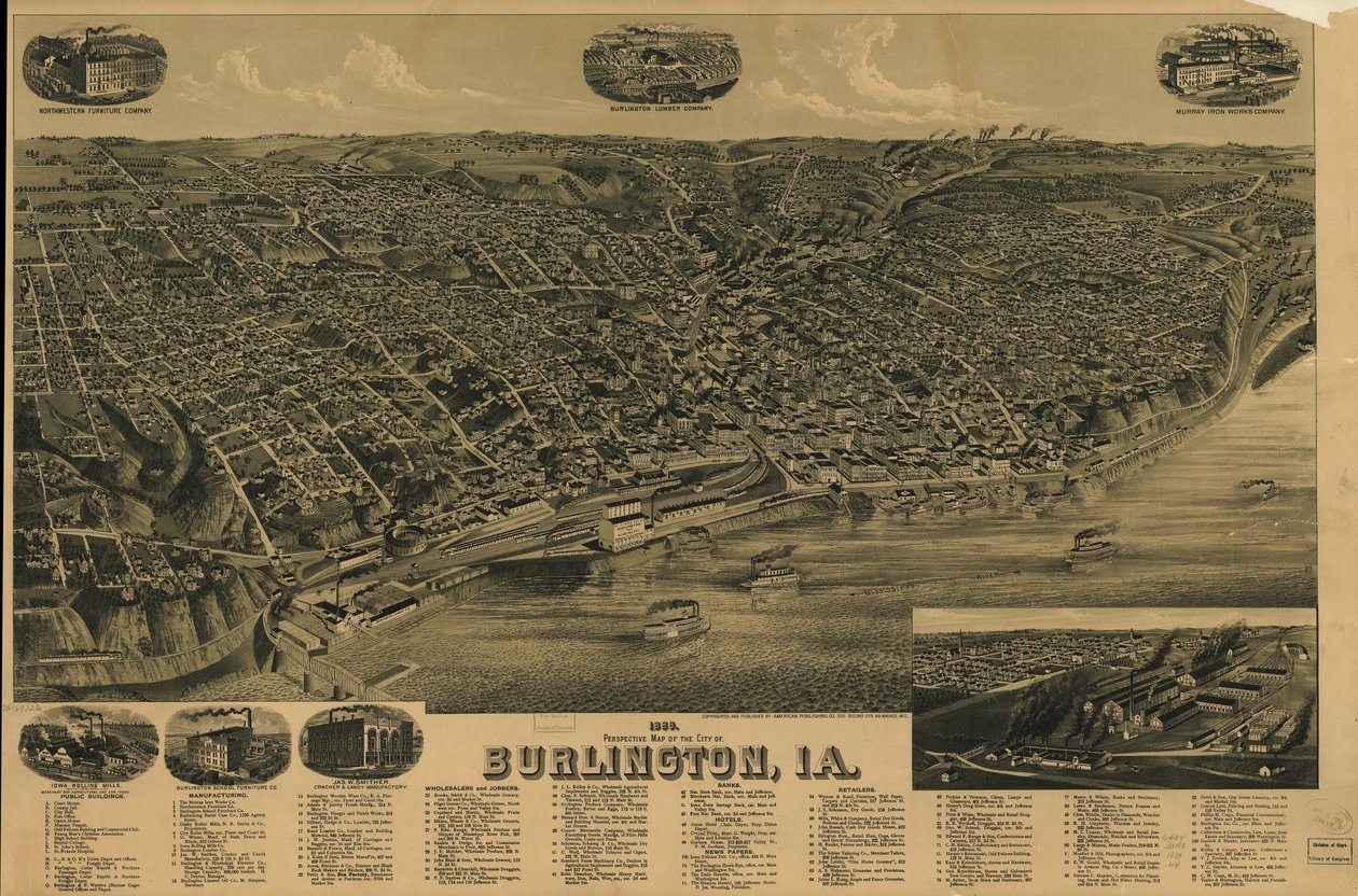 Mapa en perspectiva de 1889 de la ciudad de Burlington, Ia. LOC 75693230 de H. Wellge