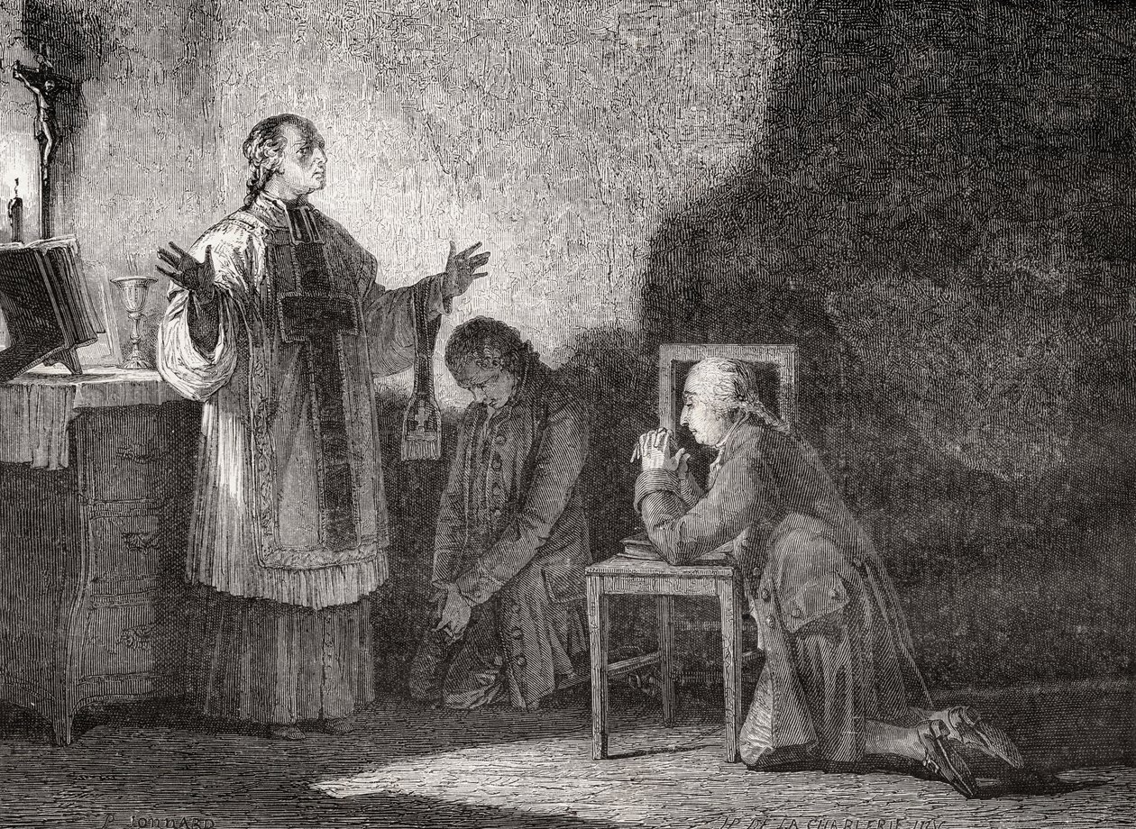 Luis XVI (1754-93) en oración antes de su ejecución de H. de la Charlerie