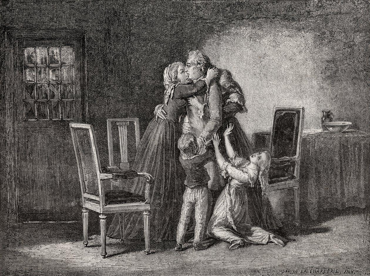 La última despedida de la familia real, 20 de enero de 1793, grabado por Carbonneau, de 