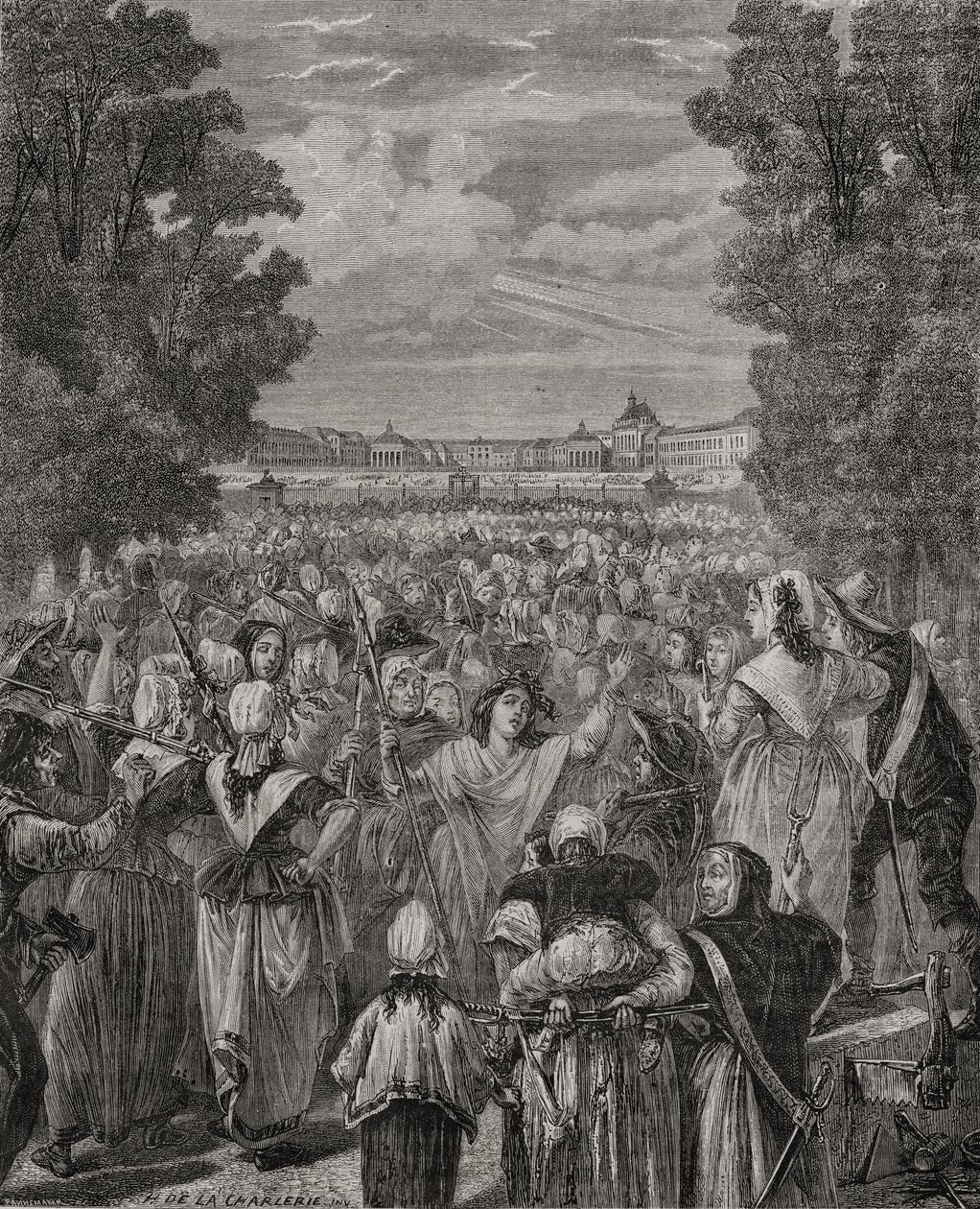 Las mujeres marchan sobre Versalles, 5-6 de octubre de 1789, grabado por Pannemaker-Ligny, de 