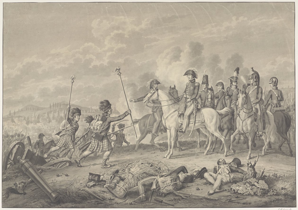 El duque de Wellington recibe dos estandartes con águilas capturados a los franceses en la batalla de Waterloo, 1815 de Haatje Pieters Oosterhuis