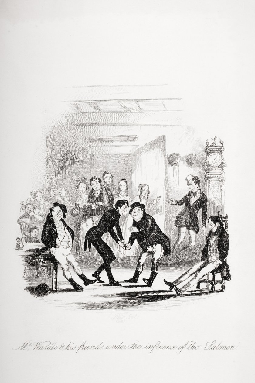 El Sr. Wardle y sus amigos bajo la influencia del salmón, ilustración de 
