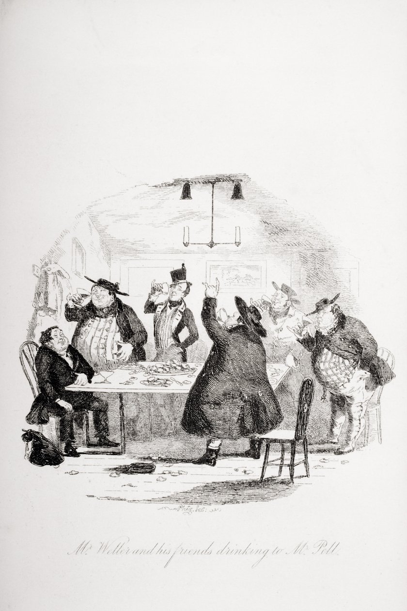 El Sr. Weller y sus amigos brindando por el Sr. Pell, ilustración de 