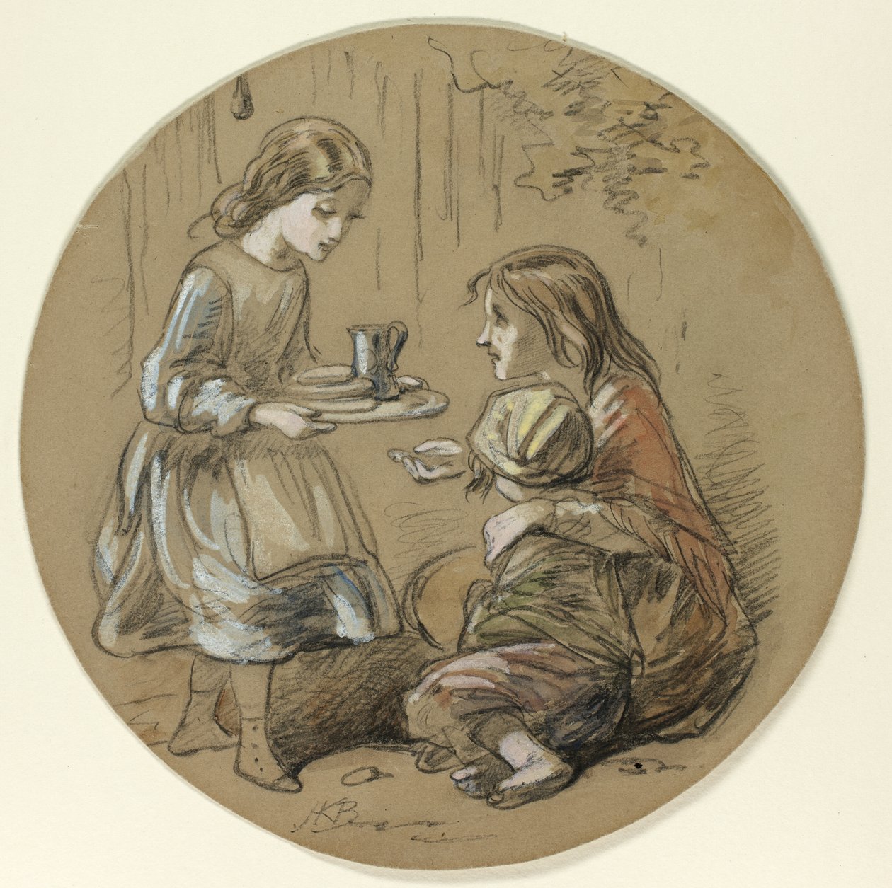 Niña llevando comida a niños pobres de Hablot Knight Browne