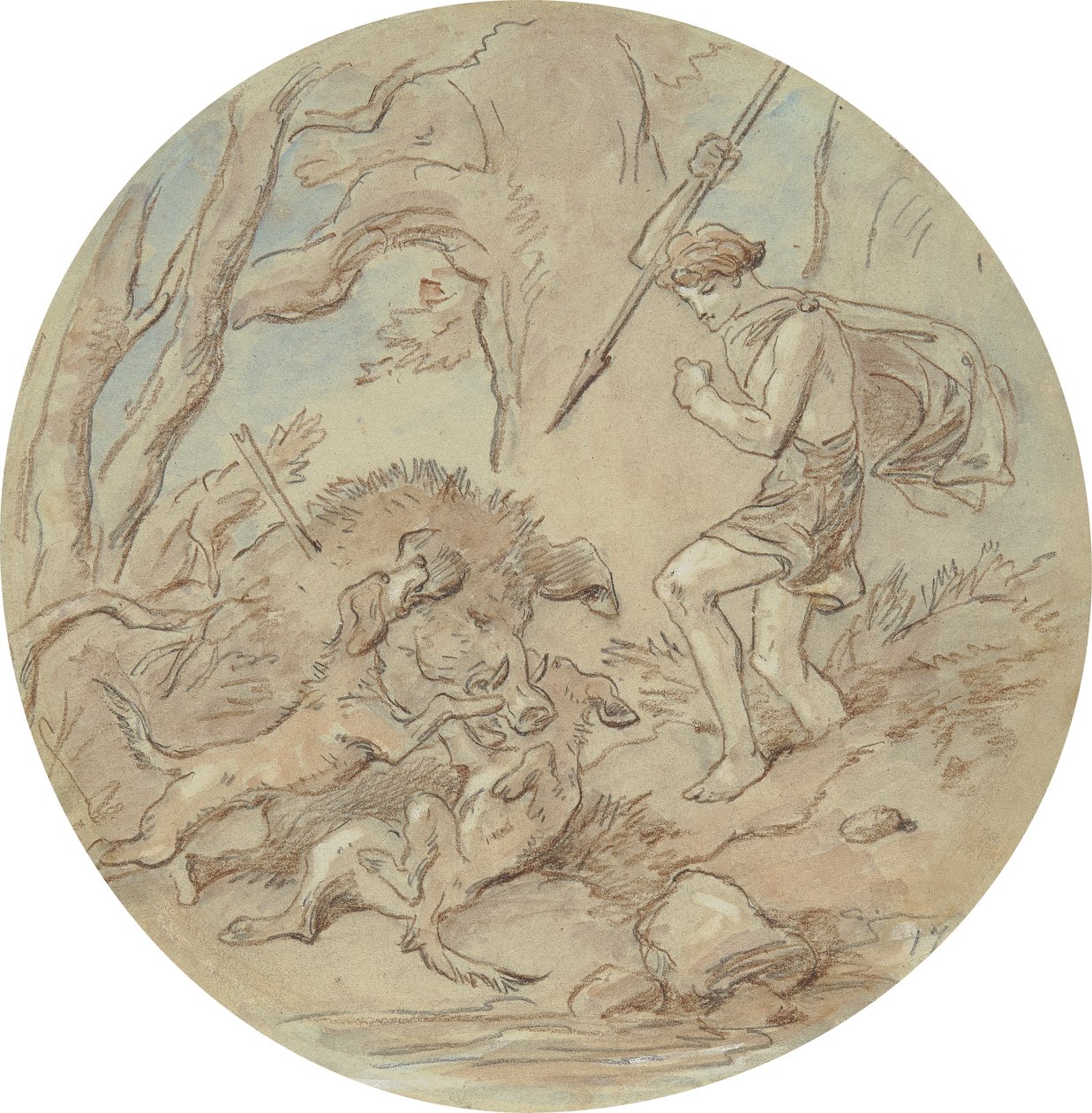 Uno de los dieciocho diseños para una serie de láminas que ilustran Venus y Adonis de Hablot Knight Browne