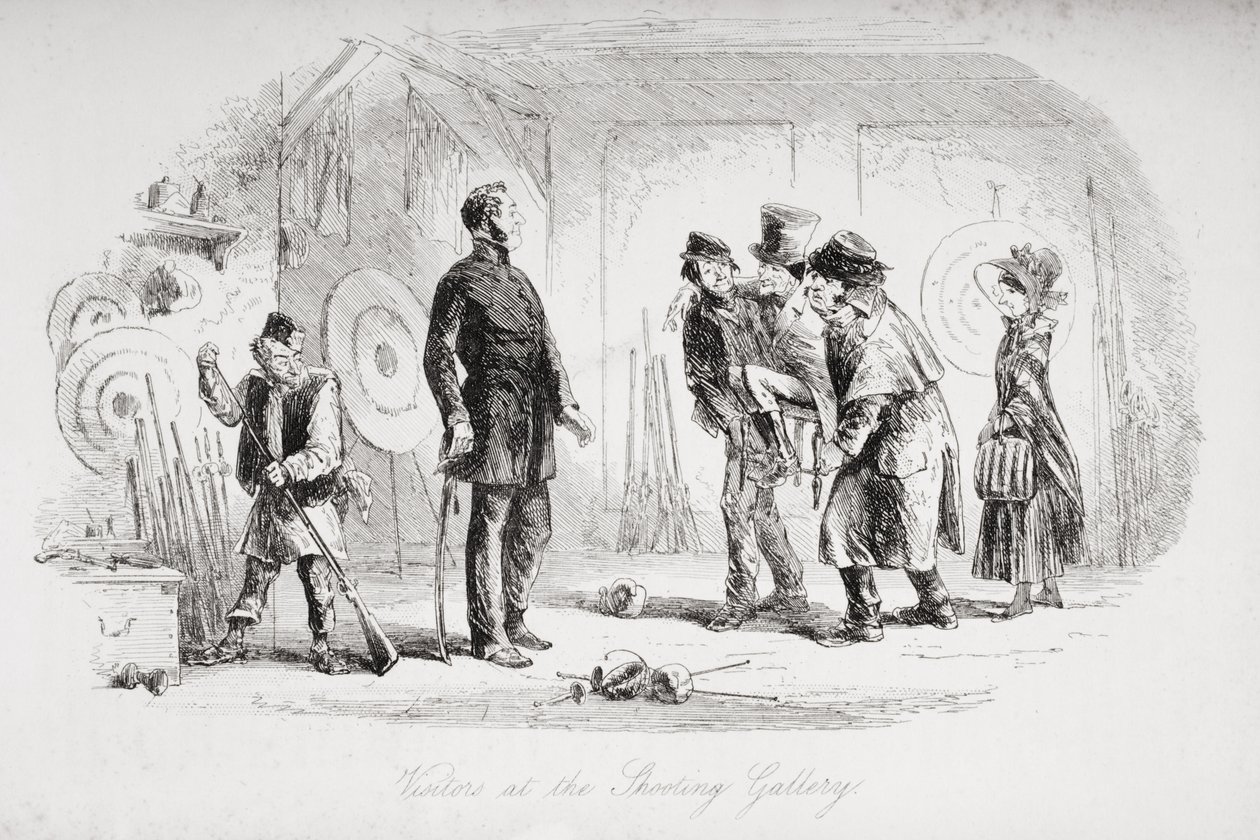 Visitantes en la galería de tiro, ilustración de 