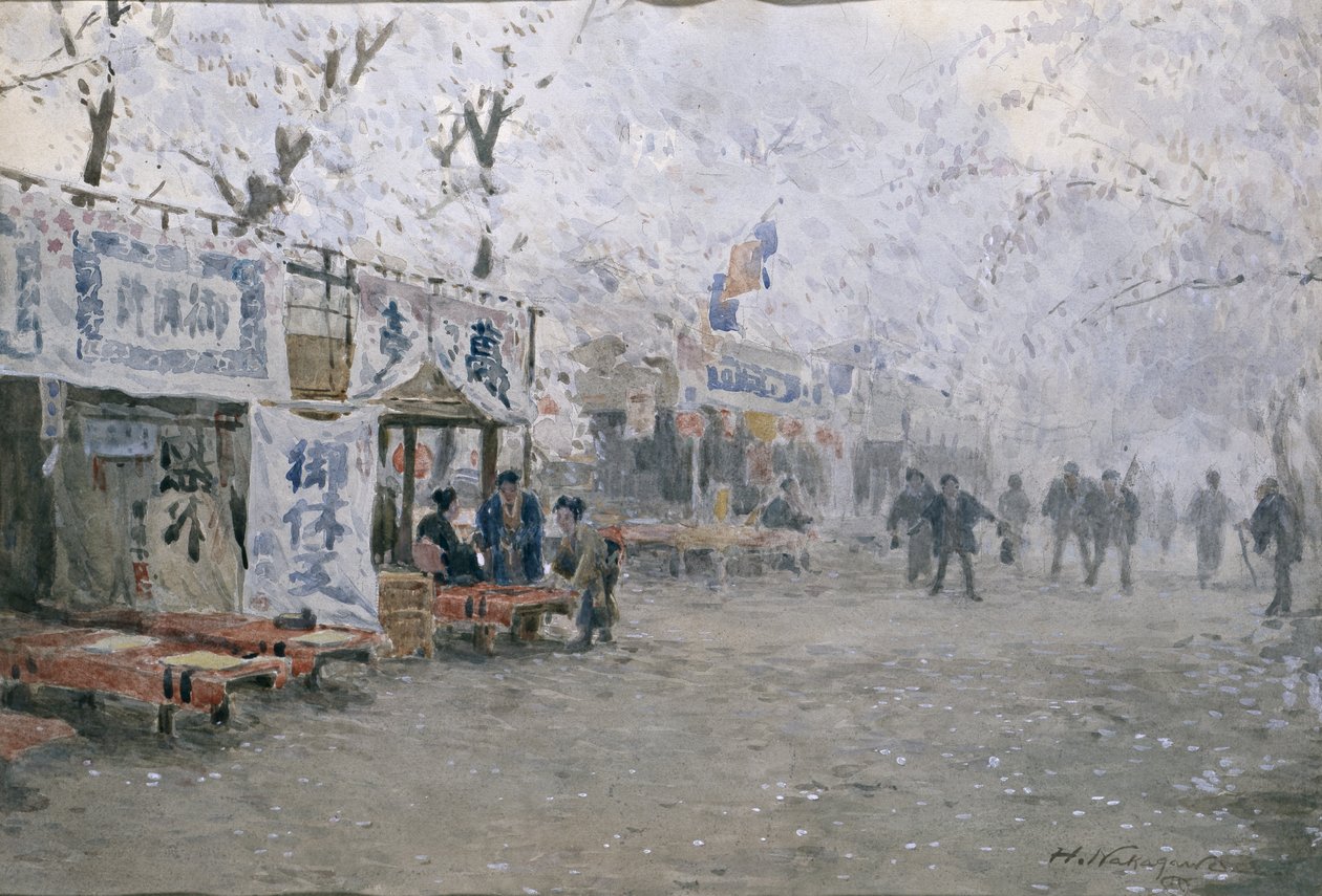 Cherry Blossom Festival, c.1903 (acuarela sobre papel blanco) de Hachir Nakagawa