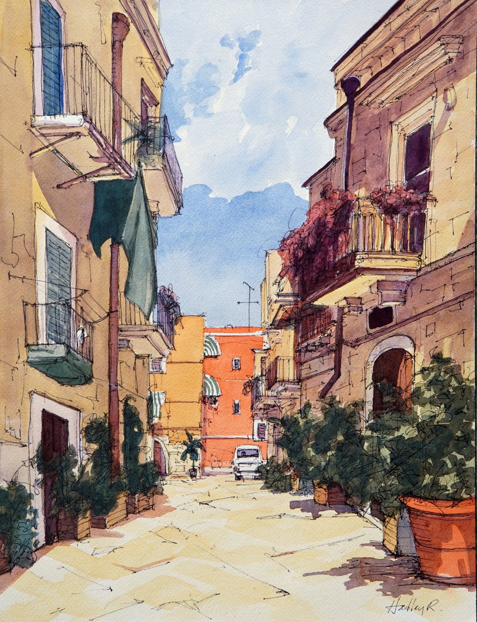 Casco antiguo, Bari, Italia, c. 2024 (acuarela y tinta sobre papel) de Hadley Rampton