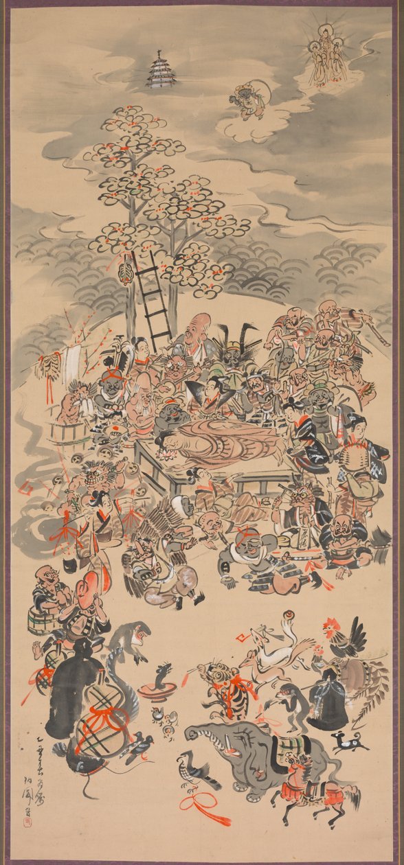 Parinirvana con Sujetos de Otsu-e, 1800s de Hakuen