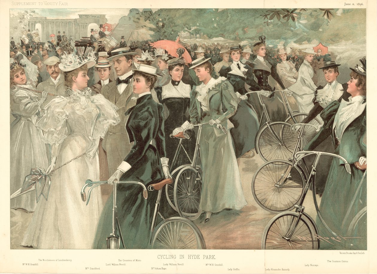 Ciclismo en Hyde Park (litografía en color) de Hal Hurst